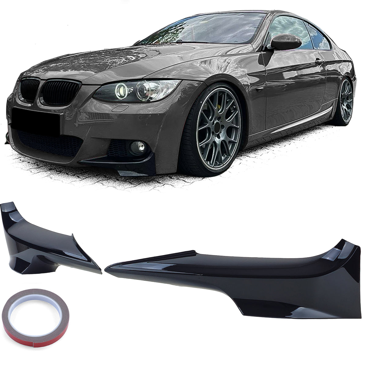 Canards Spoiler Anteriore Nero Lucido per BMW Serie 3 E92 E93 06-10 M-Pacchetto