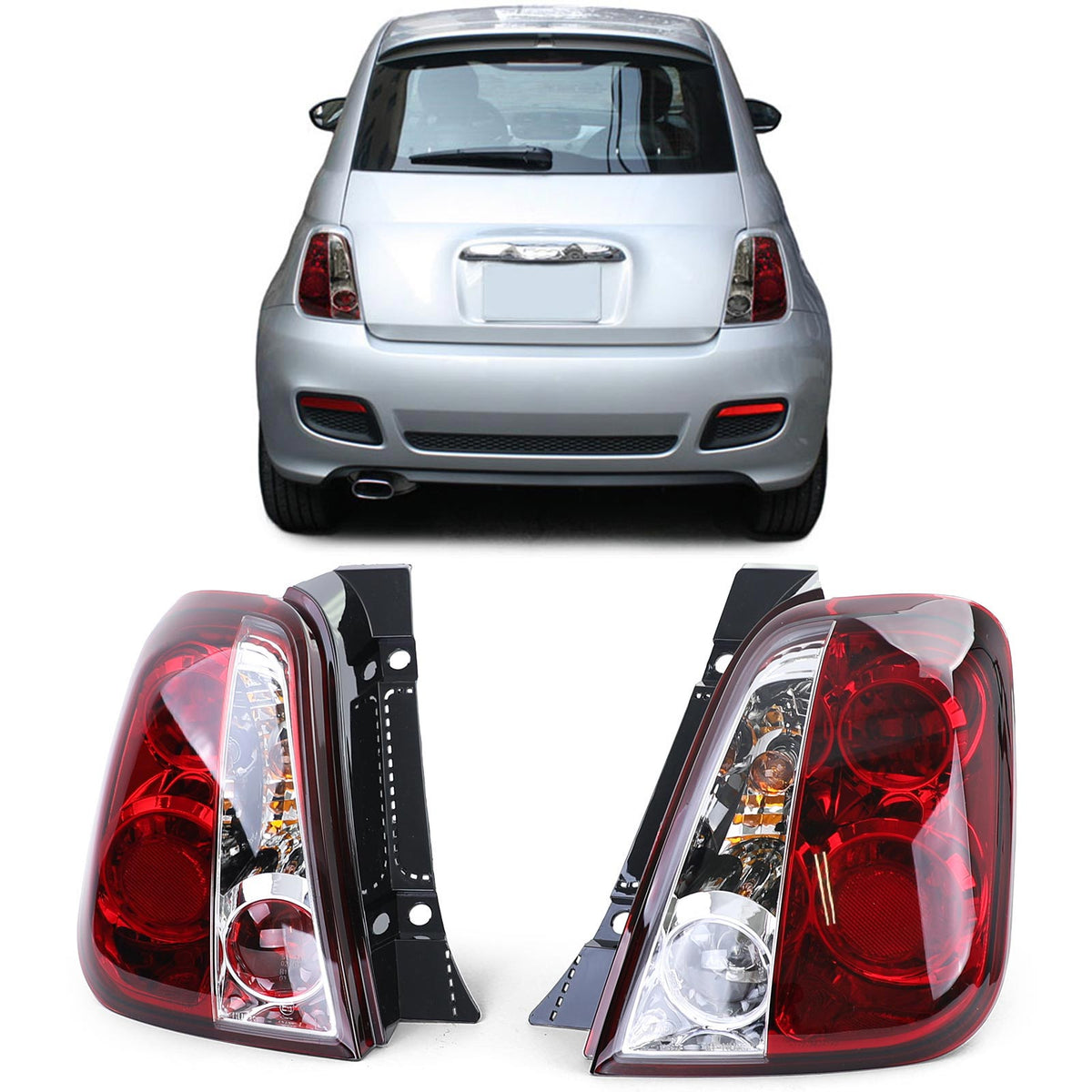 Fanali Posteriori Trasparenti Rossi per Fiat 500 2007-2015