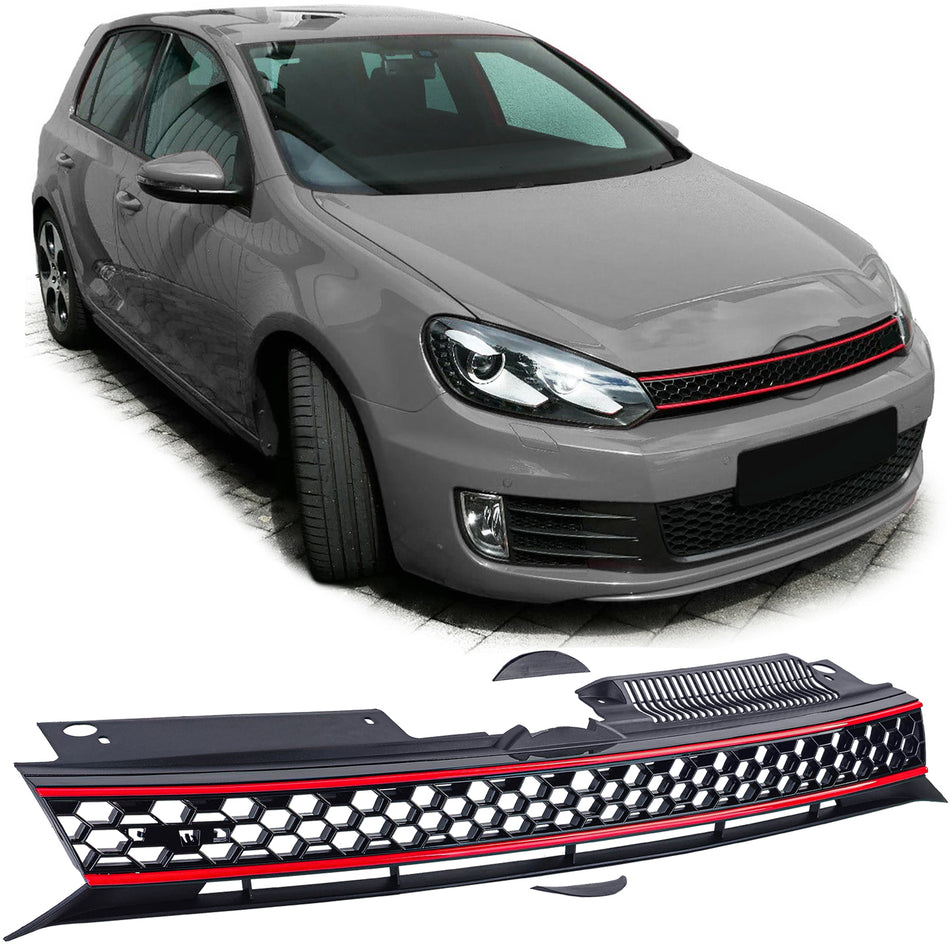 Griglia Sportiva Senza Emblema Nera Rossa per Volkswagen Golf 6 GTI 08-13