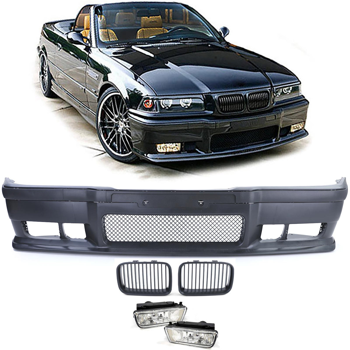 Paraurti Sportivo con Griglia e Fari Fendinebbia ABE per BMW Serie 3 E36