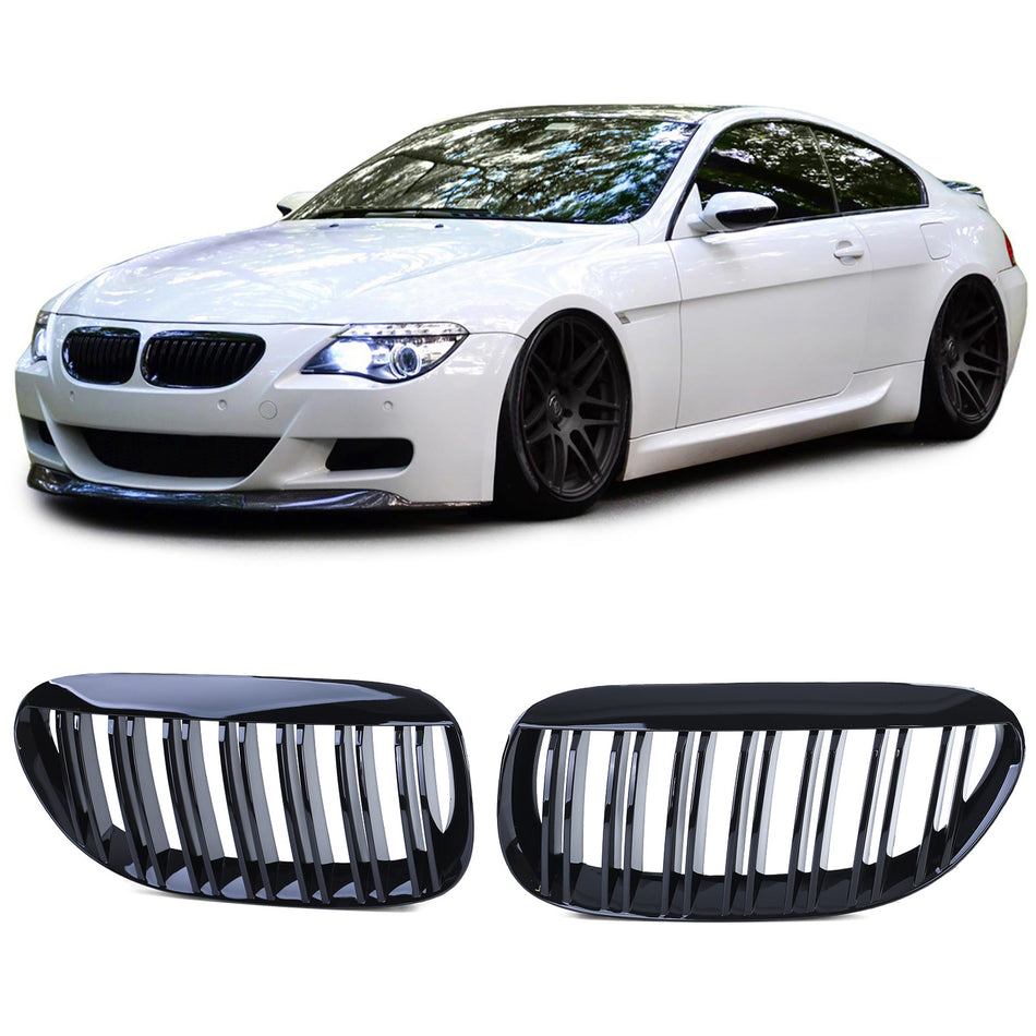 Griglia Sportiva Doppia Barra Nera Lucida per BMW Serie 6 E63 E64