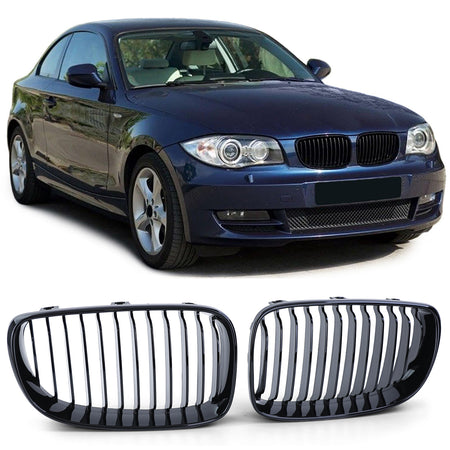 Griglia Anteriore Nera Lucida per BMW Serie 1 E81 E82 E87 E88 Dal 2007