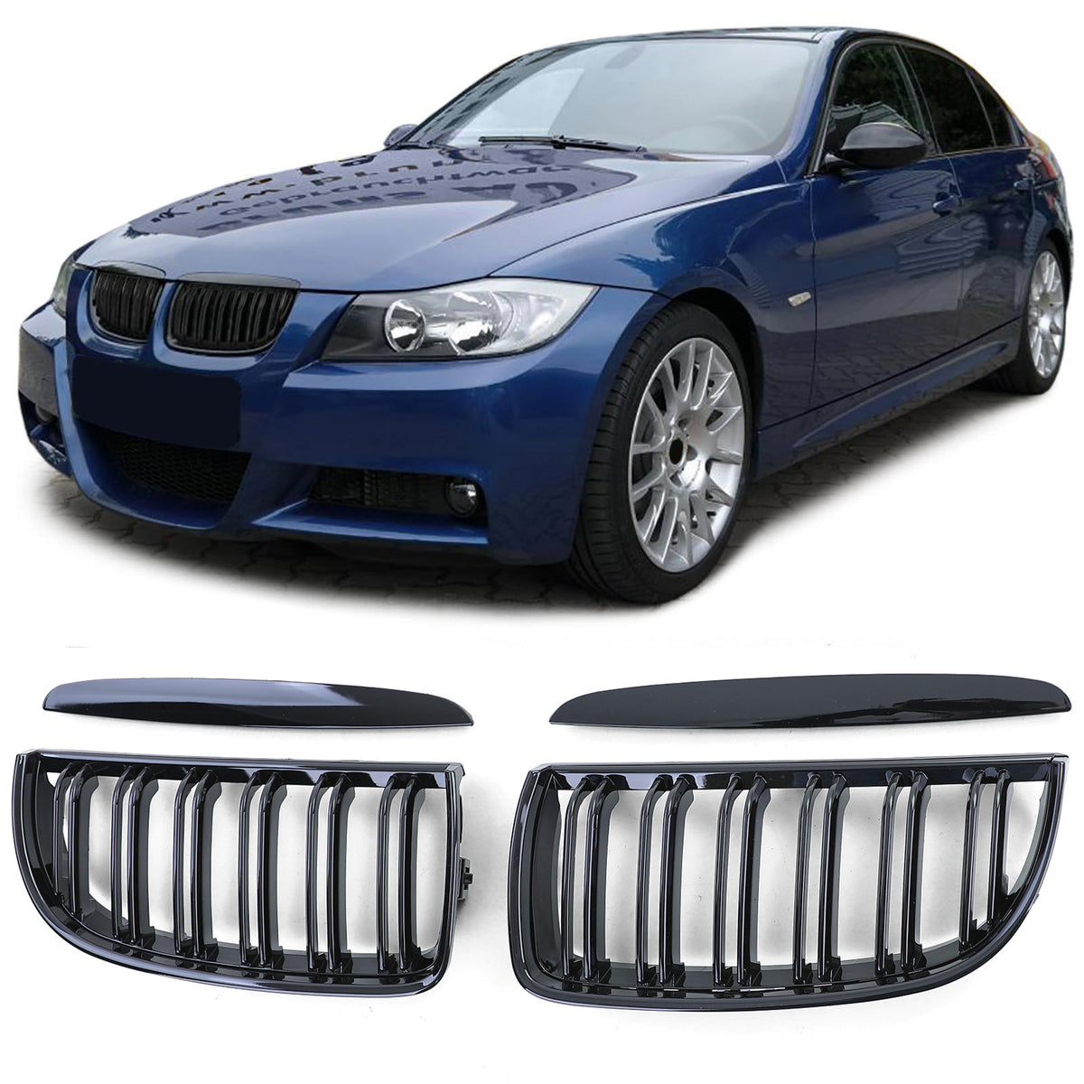 Griglia Doppio Stego Nera Lucida per BMW Serie 3 E90 E91 2005-2008