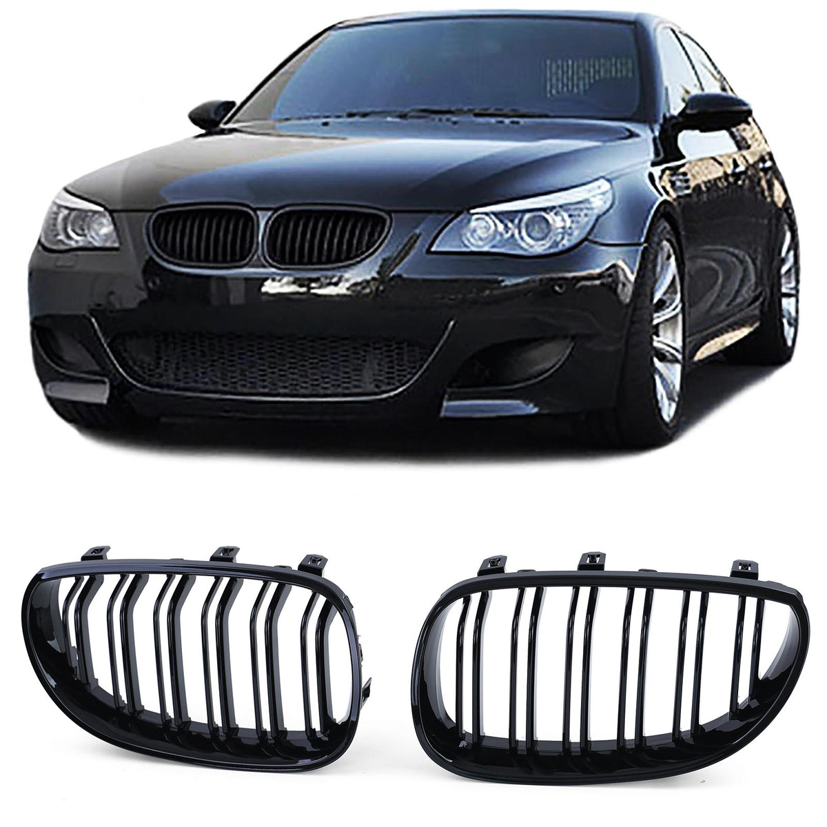 Griglia Doppio Listello Nera Lucida per BMW Serie 5 E60 E61 2003-2010