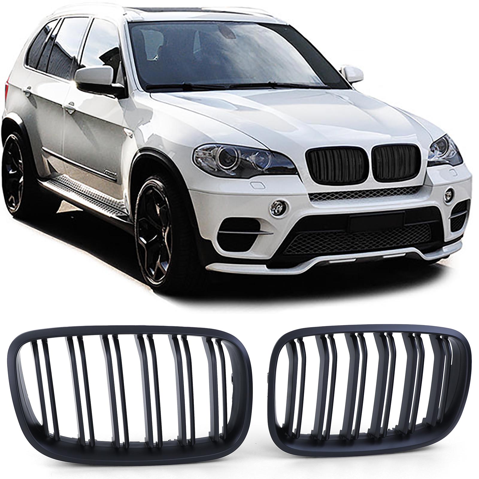 Griglia Doppia Barra Nera per BMW X5 E70 X6 E71 Dal 2006, ABS, Plug & Play