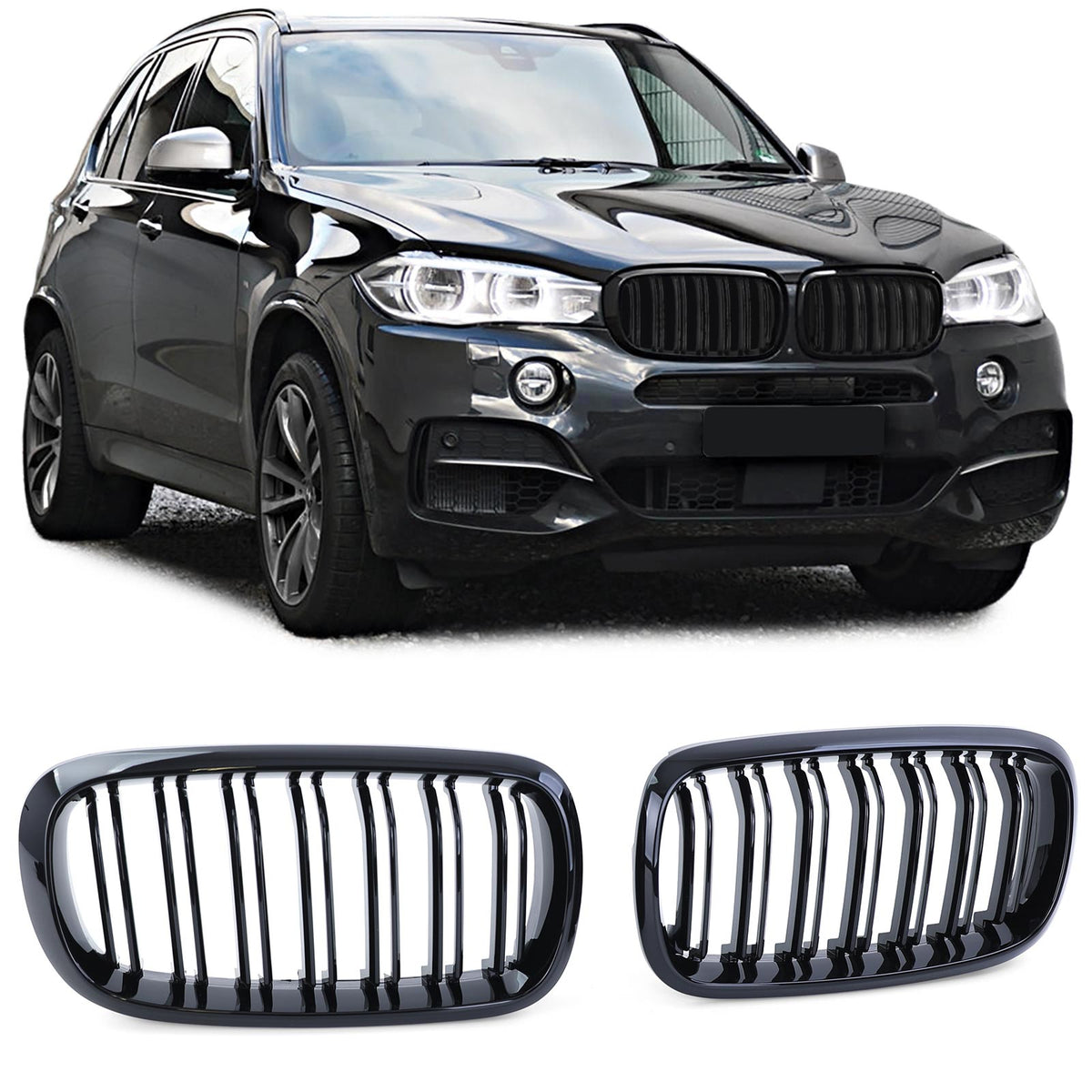 Griglia Doppia Barra Nera Lucida per BMW X5 F15 X6 F16 Dal 2013