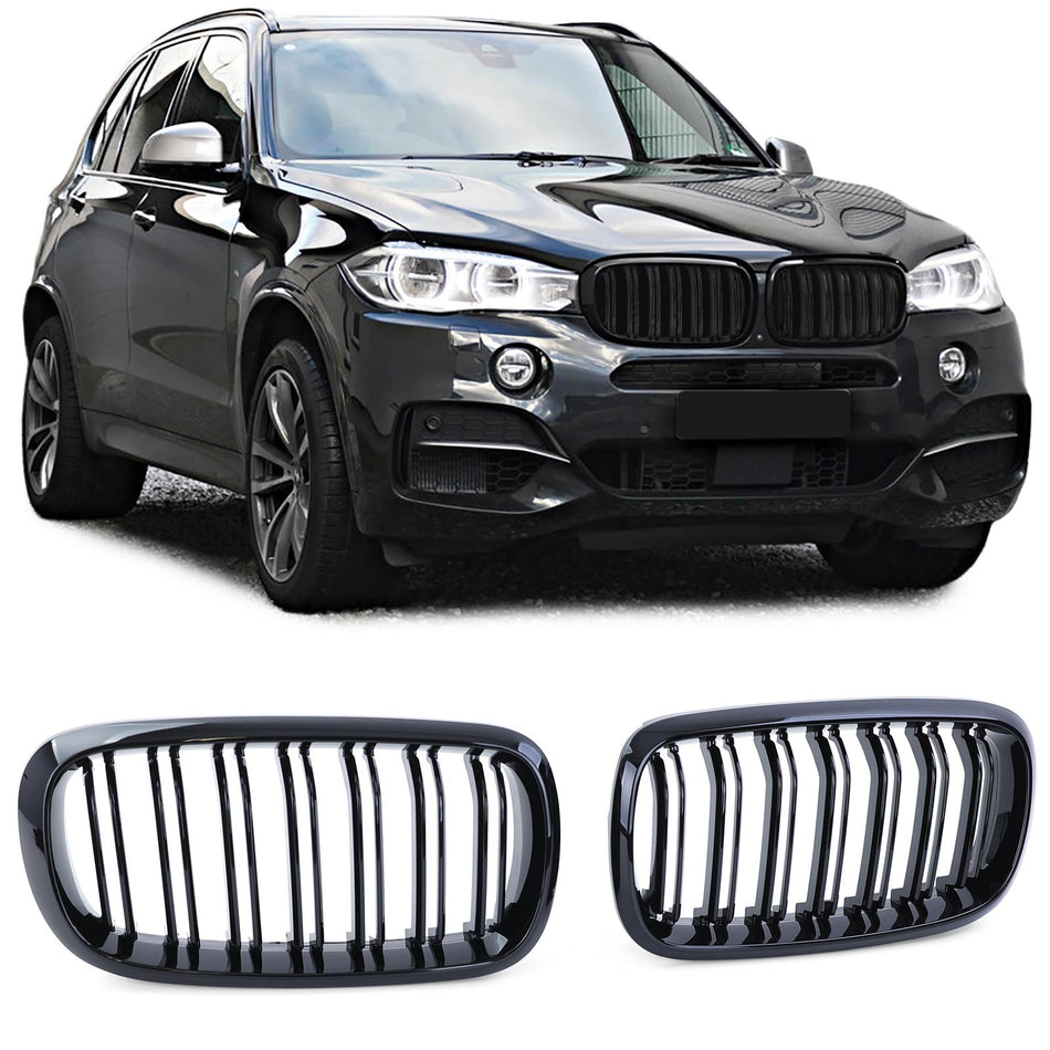 Griglia Doppia Barra Nera Lucida per BMW X5 F15 X6 F16 Dal 2013