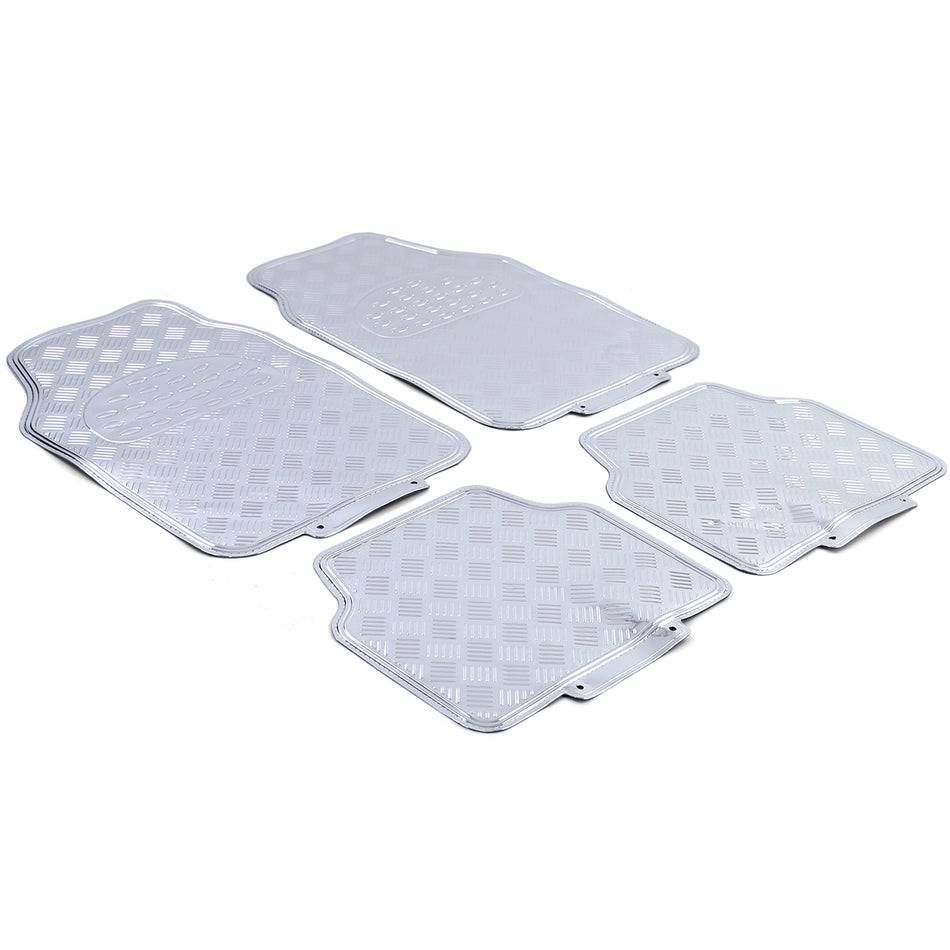 Tappetini Set 4 Pezzi Look Alluminio Riffelato Cromato Universali per Auto