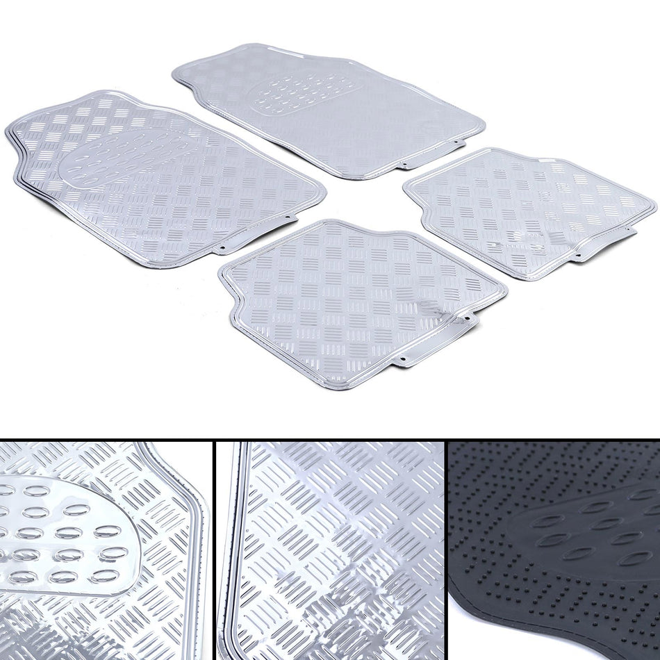 Tappetini Set 4 Pezzi Look Alluminio Riffelato Cromato Universali per Auto