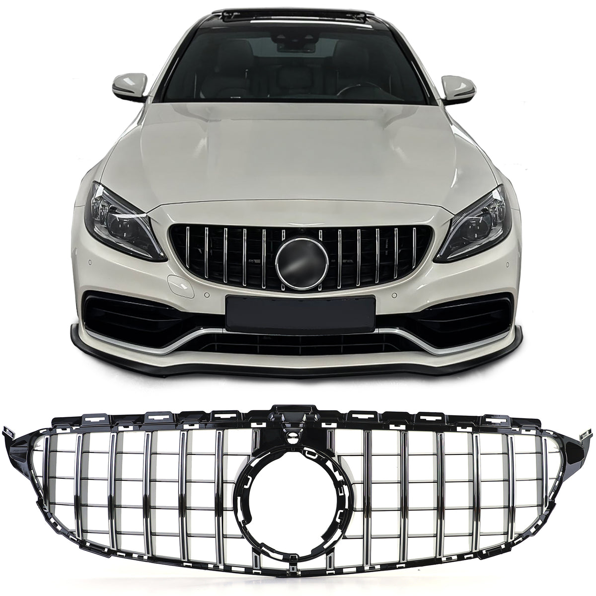 Griglia Sportiva Nera Lucida con Cromature per Mercedes Classe C W205 S205 18-21