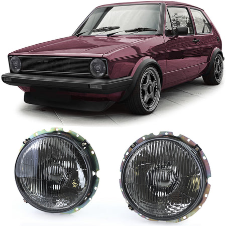 Fari Neri Fumé a Righe Coppia per Volkswagen Golf 1 + Cabrio 1974-1983