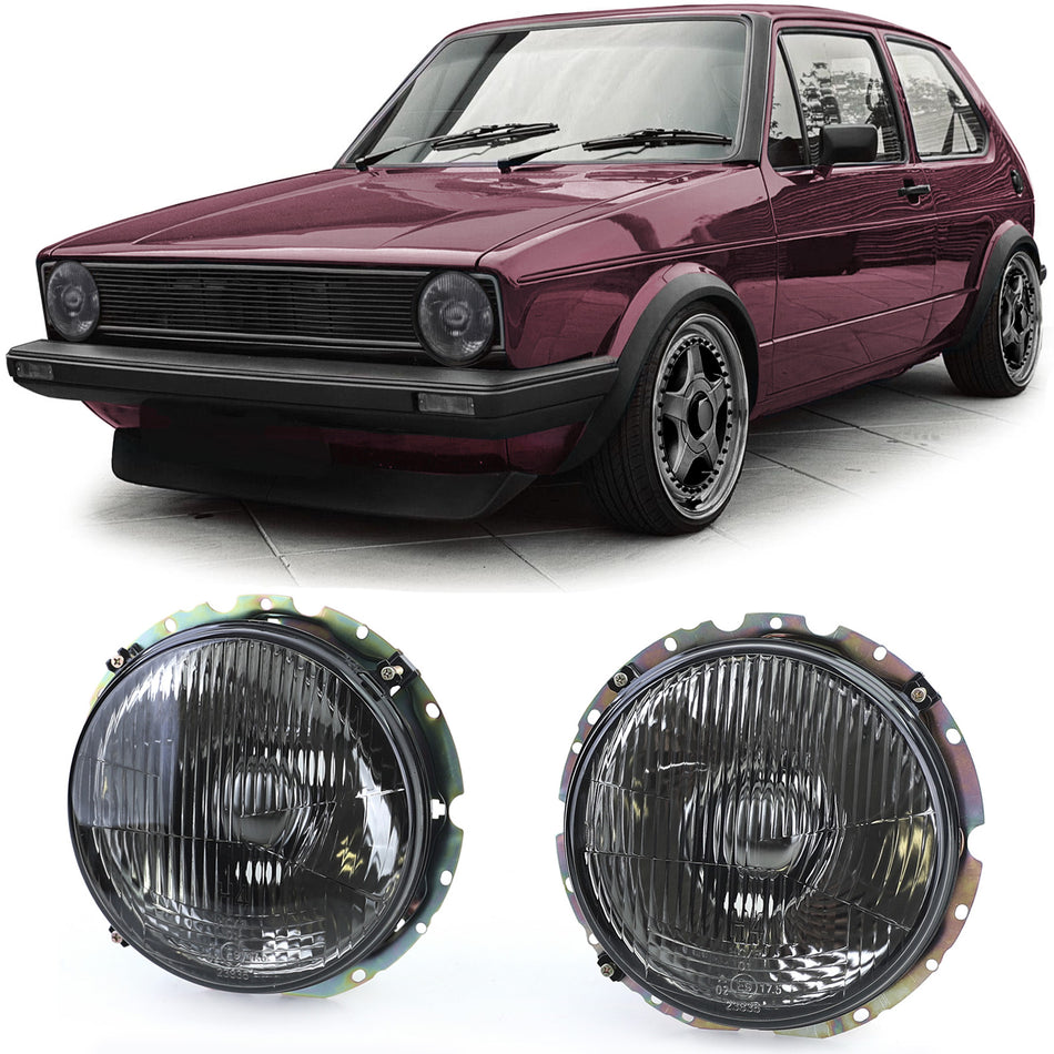 Fari Neri Fumé a Righe Coppia per Volkswagen Golf 1 + Cabrio 1974-1983