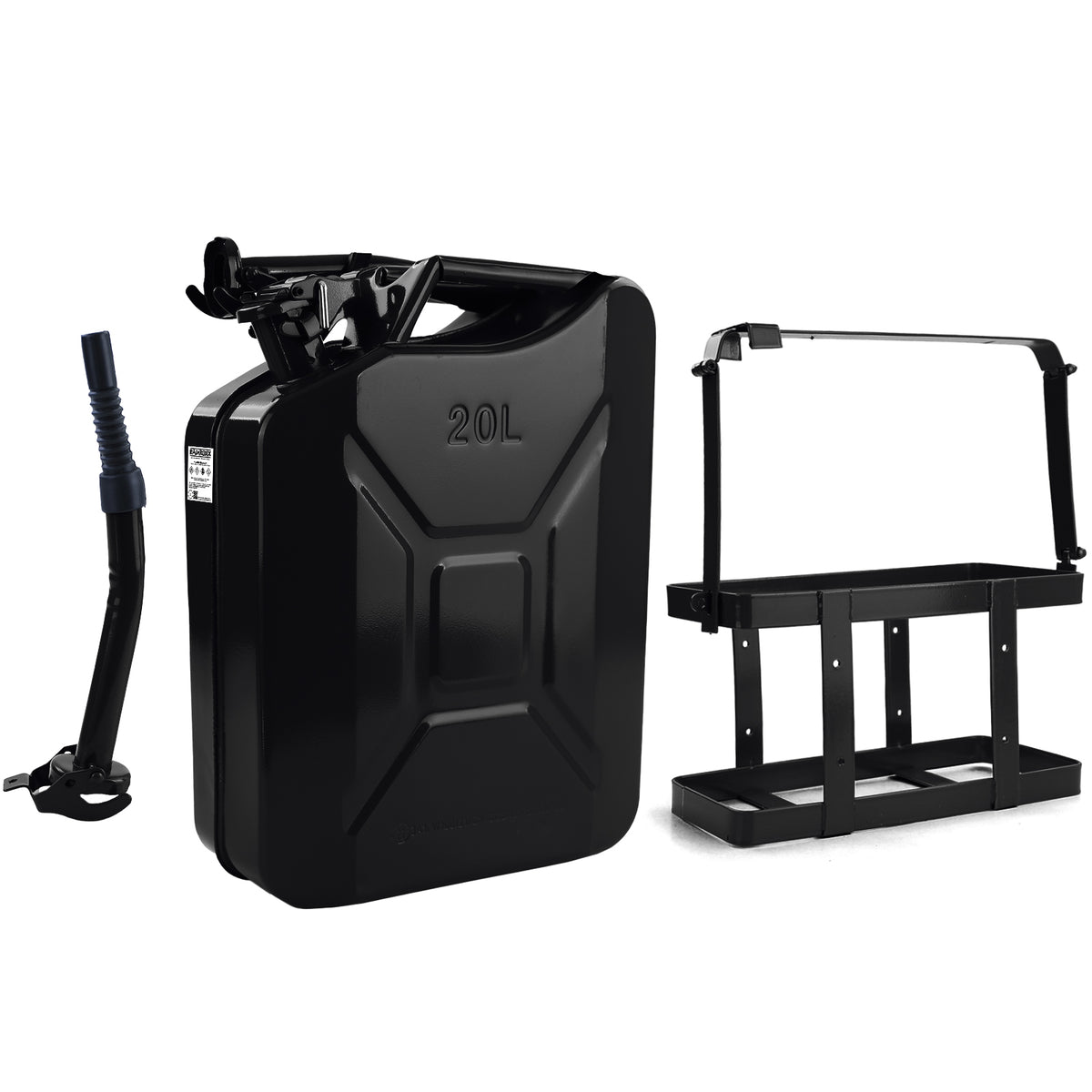 Supporto per Serbatoio Carburante 20L in Metallo con Beccuccio e Supporto Nero