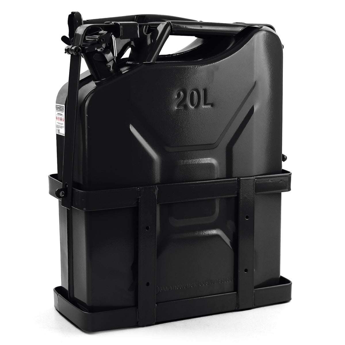 Supporto per Serbatoio Carburante 20L in Metallo con Beccuccio e Supporto Nero