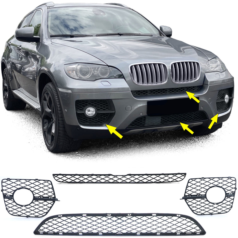 Ventola Paraurti Set a Nido D'ape Nero per BMW X6 E71 2006-2014