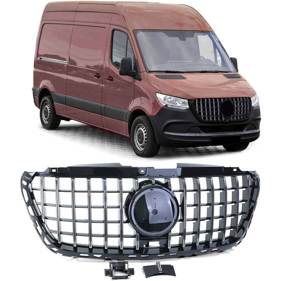 Griglia Sportiva Nera Lucida con Cromature per Mercedes Sprinter W907 910 Dal 18