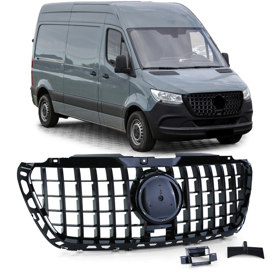 Griglia Anteriore Sportiva Nera Lucida per Mercedes Sprinter W907 910 Dal 18