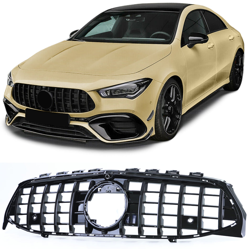 Griglia radiatore sportiva nero lucido cromo per Mercedes CLA C118 X118 dal 19 con supporto Telecamera