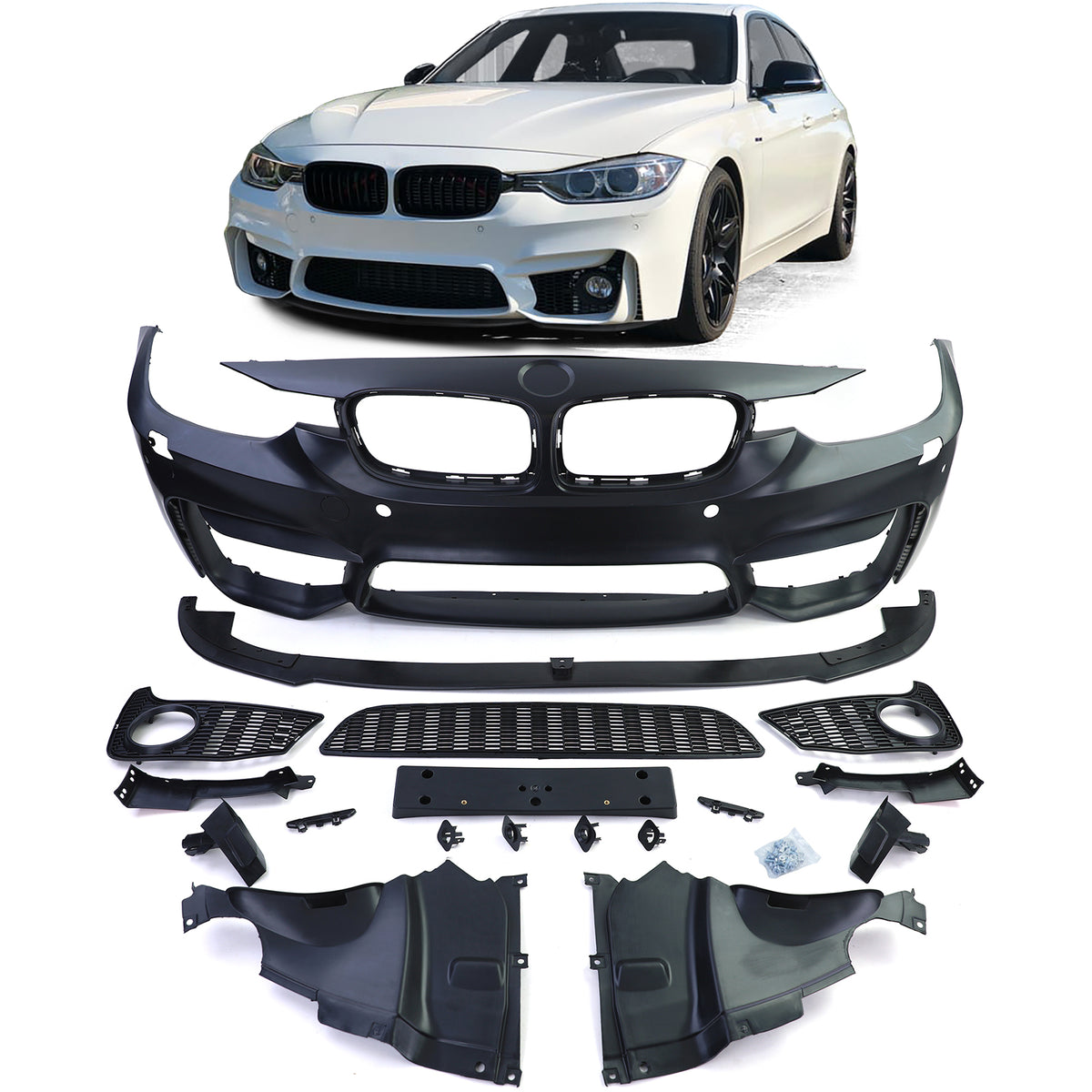 Paraurti Anteriore Sportivo con Spoiler per BMW Serie 3 F30 F31 11-19 con PDC
