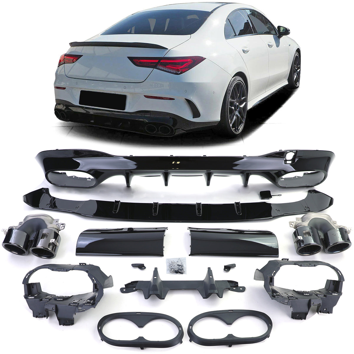Diffusore Posteriore Sportivo con Terminali Neri per Mercedes CLA C118 X118