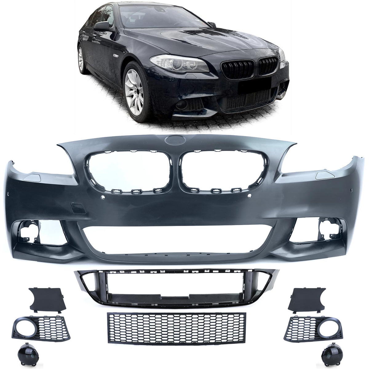 Paraurti Anteriore Sportivo con Neb Fogli Neri ABE per BMW Serie 5 F10 F11 10-13