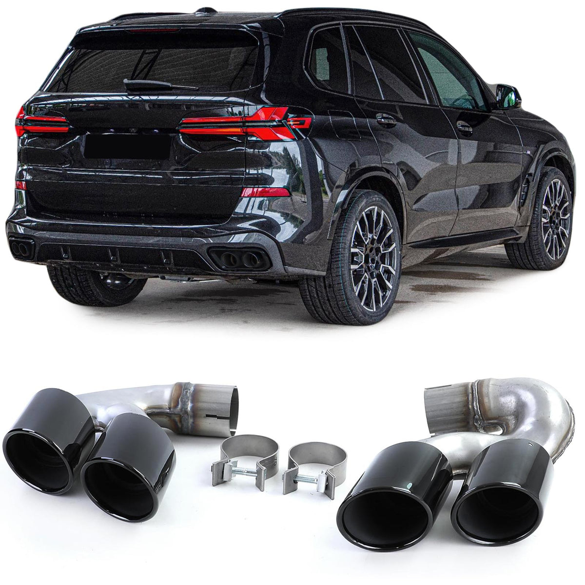 Doppio Terminale Terminali Scarico Performance Nero per BMW X5 G05 X6 G06 X7