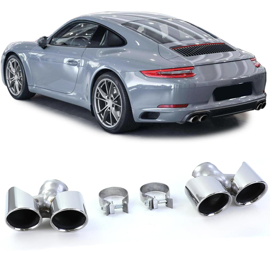 Terminali Scarico Doppio Tubo in Acciaio Lucido per Porsche 911 991.2 15-19