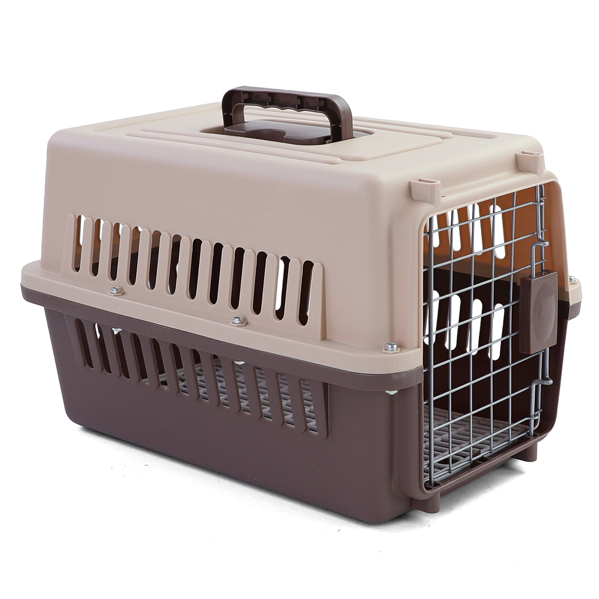 Tier Reise Auto Transportbox con Porta per Animali Beige Marrone 30x48x31cm