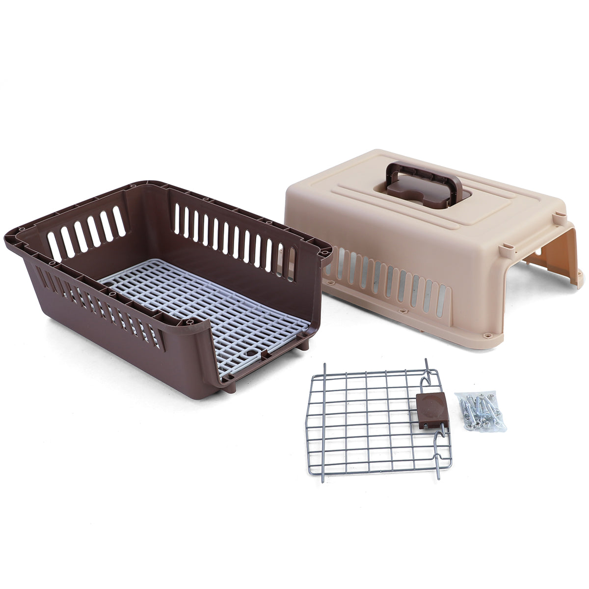 Tier Reise Auto Transportbox con Porta per Animali Beige Marrone 30x48x31cm