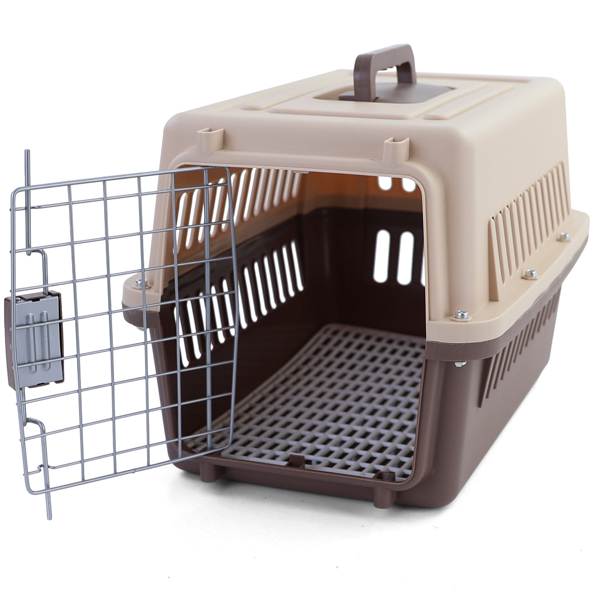 Tier Reise Auto Transportbox con Porta per Animali Beige Marrone 30x48x31cm