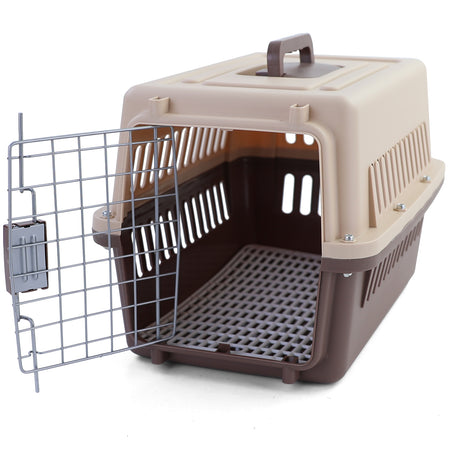 Tier Reise Auto Transportbox con Porta per Animali Beige Marrone 30x48x31cm