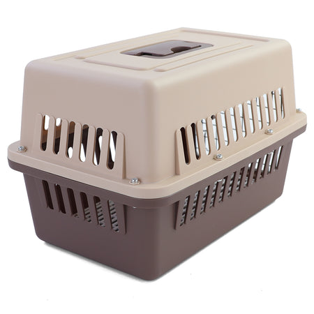 Tier Reise Auto Transportbox con Porta per Animali Beige Marrone 30x48x31cm