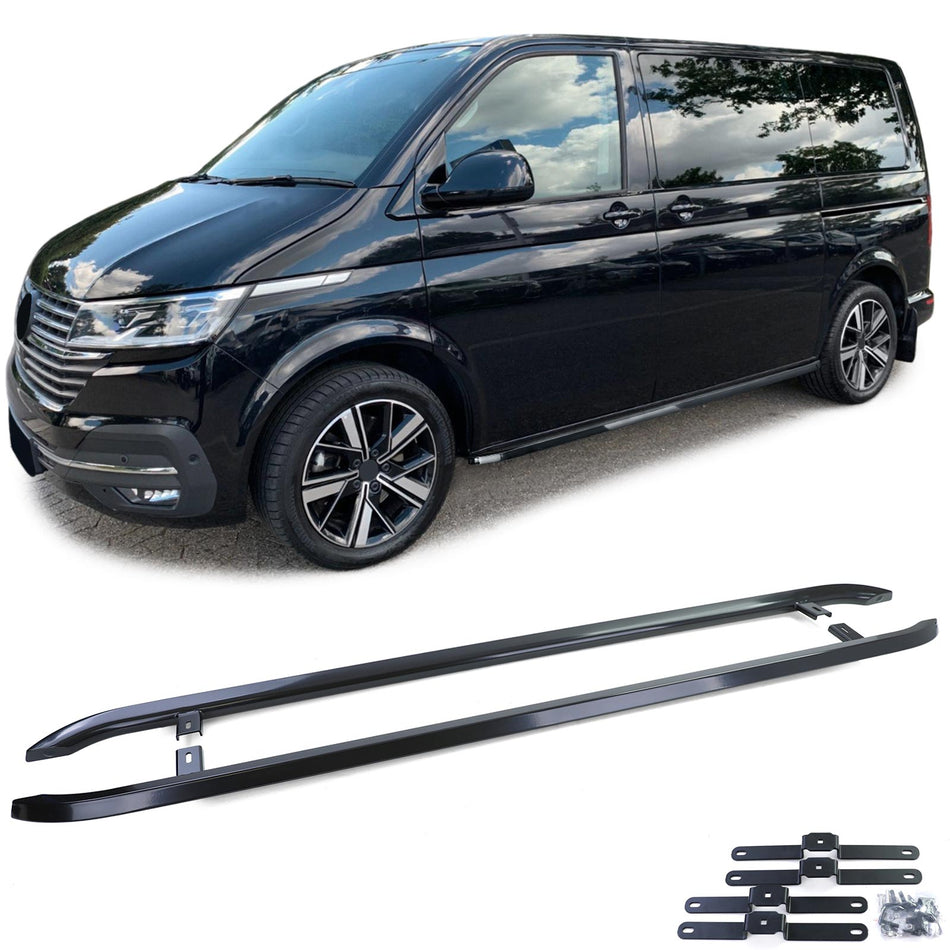 Pedane Laterali in Acciaio Inox Nero per Volkswagen T5 T6 T6.1 Corto (04/2003+)