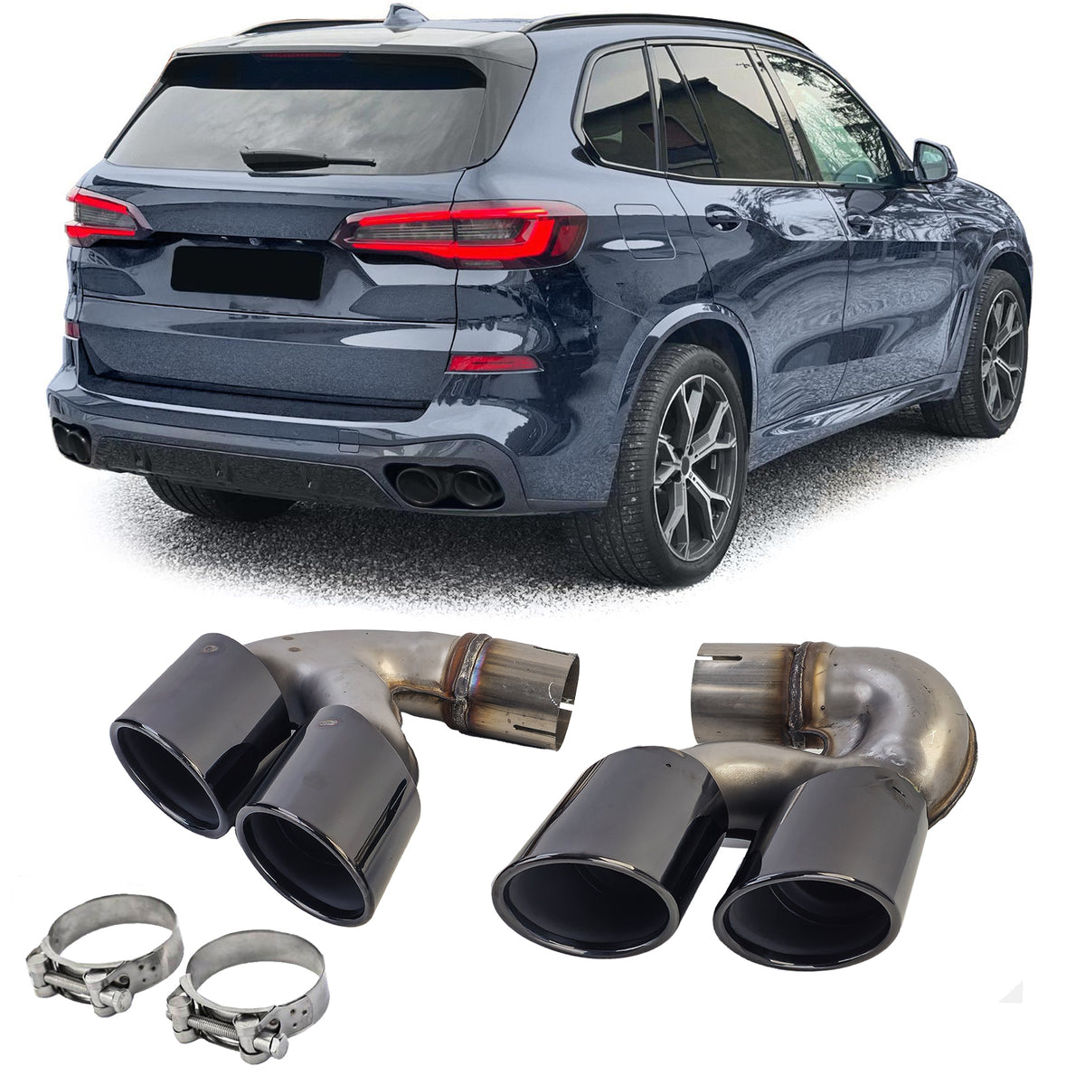 Terminali Scarico Doppio in Acciaio Inox Nero per BMW X5 G05 X6 G06 X7 G07 40i