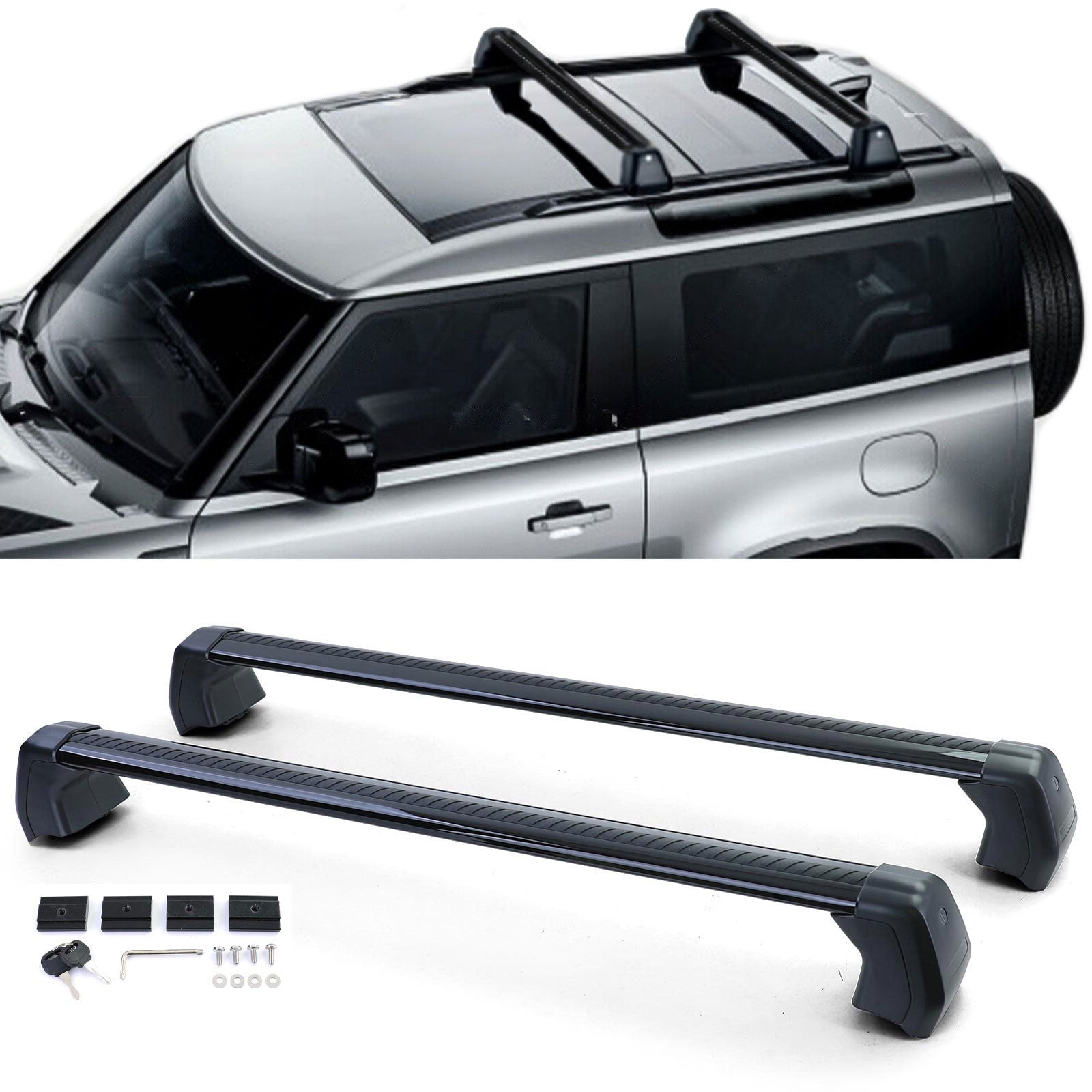 Barre Longitudinali in Alluminio Nere per Land Rover Defender 90 L663 Dal 19