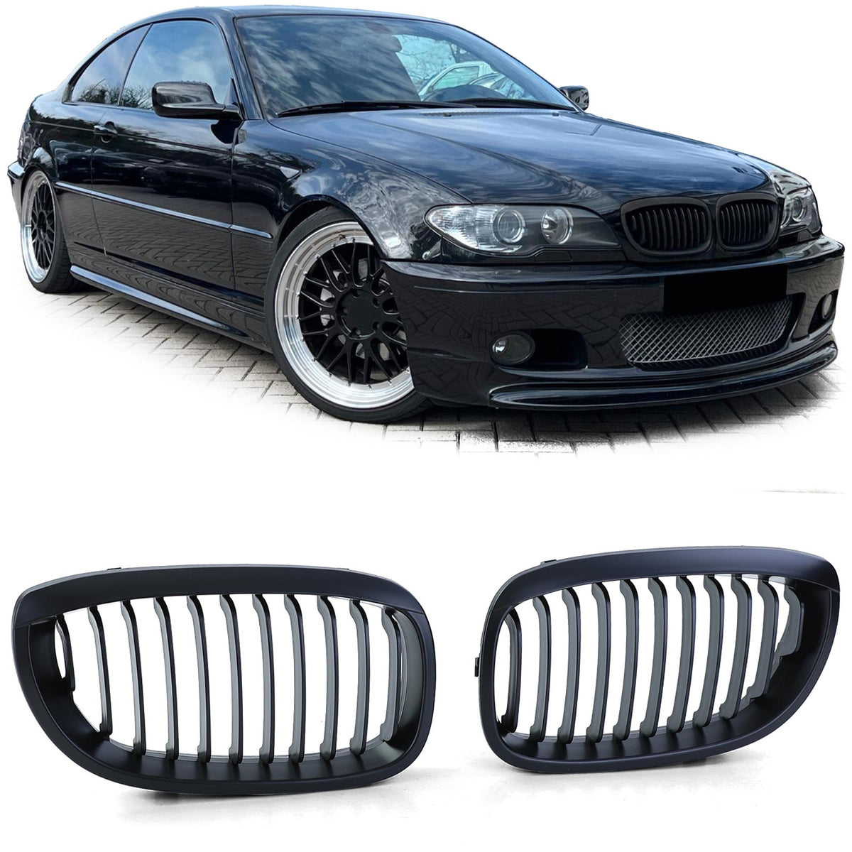 Griglia Sportiva Nera Opaca 2 Pezzi per BMW Serie 3 E46 Coupé Cabrio 03-07