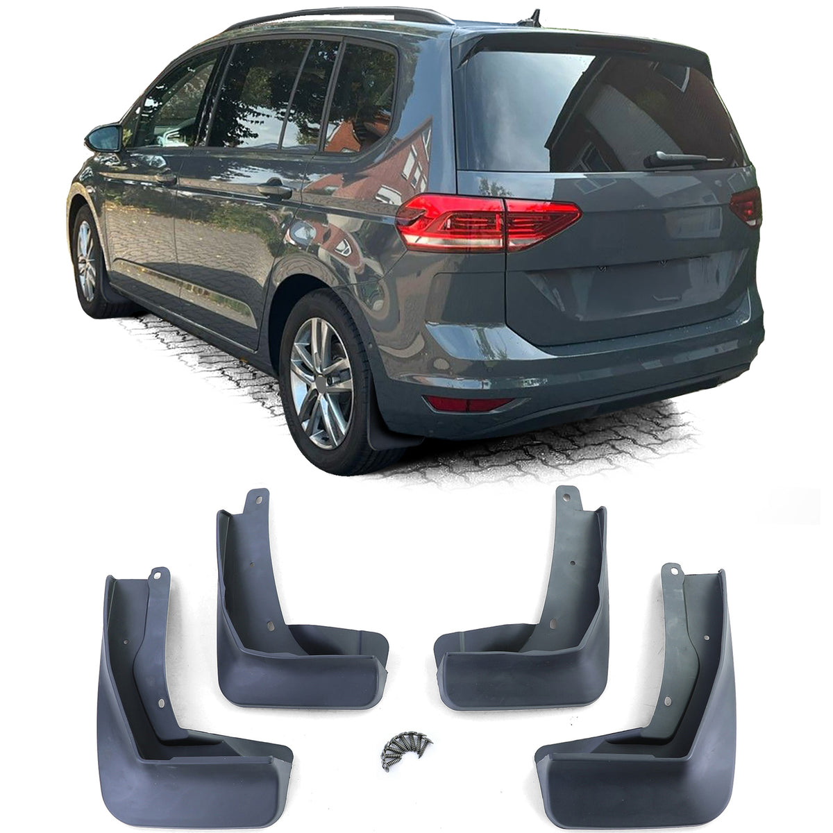 Paraspruzzi Set Anteriore e Posteriore Nero per Volkswagen Touran II 2015-2021
