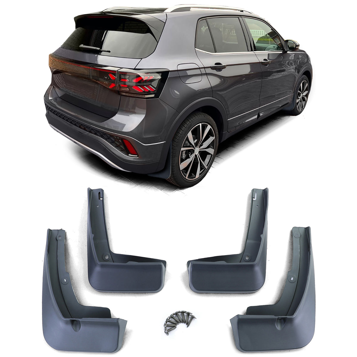 Paraspruzzi Set Anteriore e Posteriore Nero per Volkswagen T-Cross C1 Dal 18