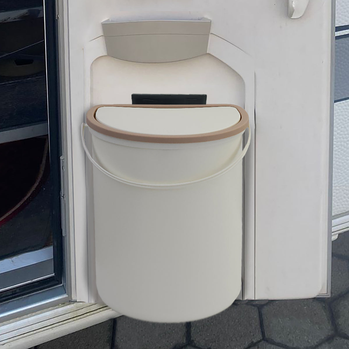 Abfalleimer con Coperchio in Plastica Bianca 19x27cm per Uso Universale Auto