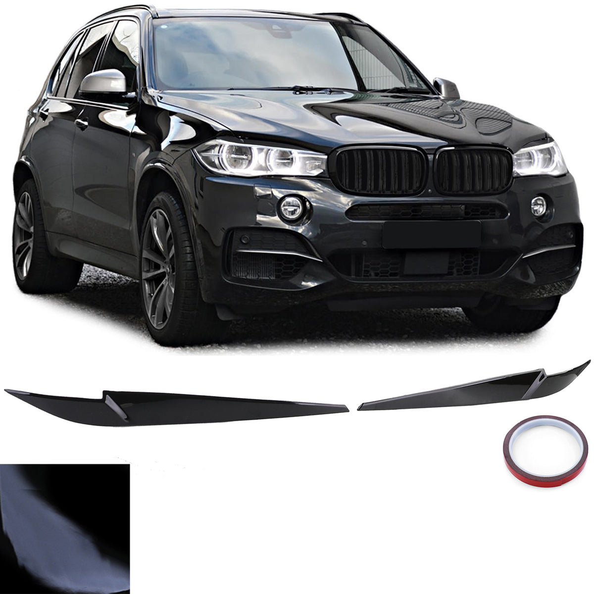 Palpebre Fari Sguardo Cattivo Nero Lucido per BMW X5 F15 2013-2018, Montaggio