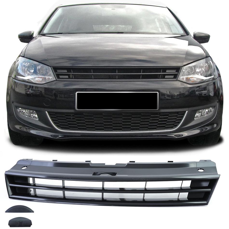 Griglia Anteriore Nera Senza Emblema per Volkswagen Polo 5 6R 6C 2009-2017
