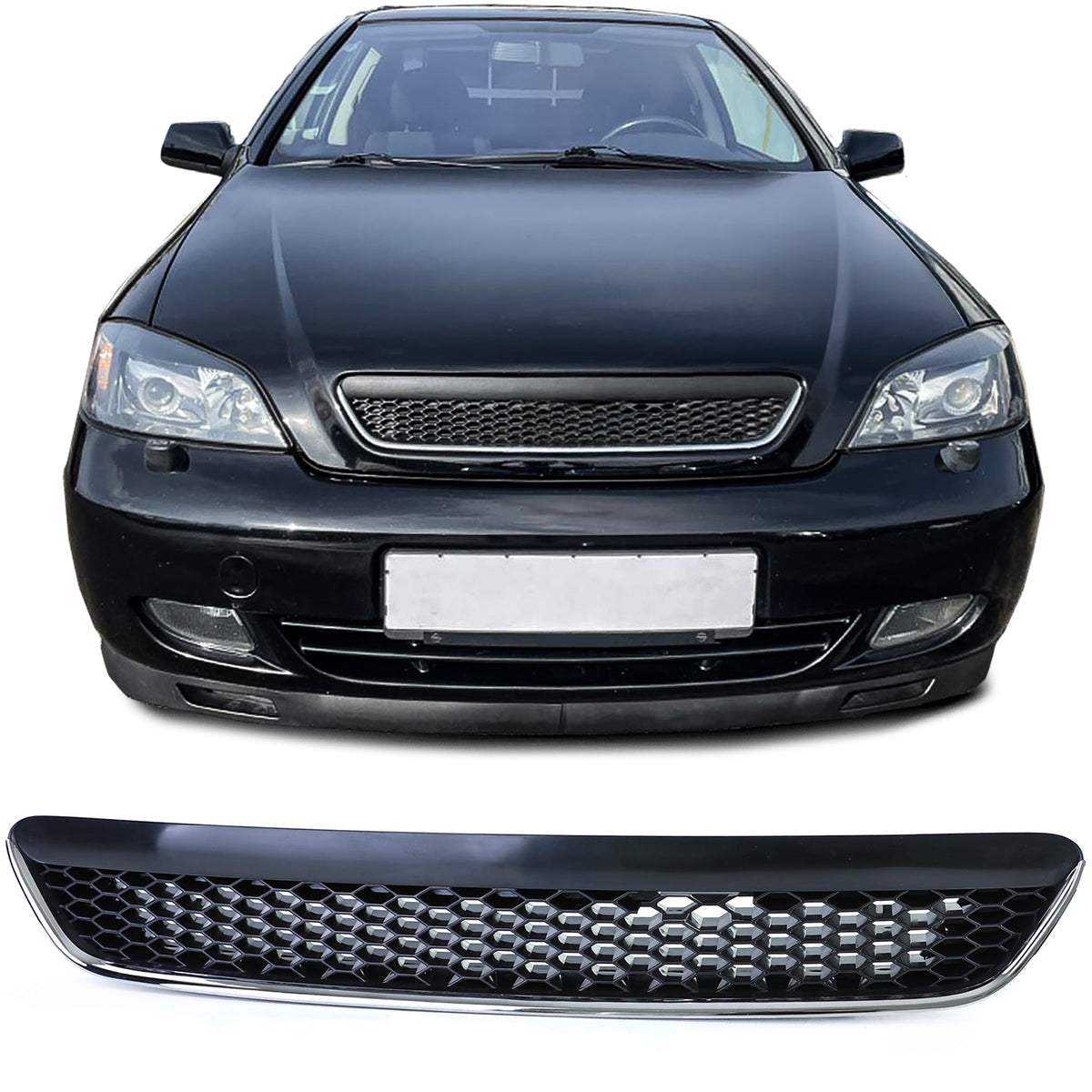 Griglia Wabendesign Nera con Bordo Cromato per Opel Astra G 1997-2004