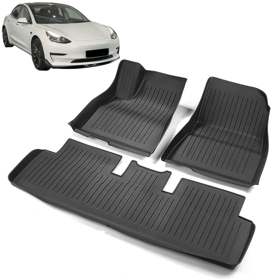 Tappetini 3D Neri PREMIUM LINE per Tesla Model 3 (2017-2023) in TPE Gomma