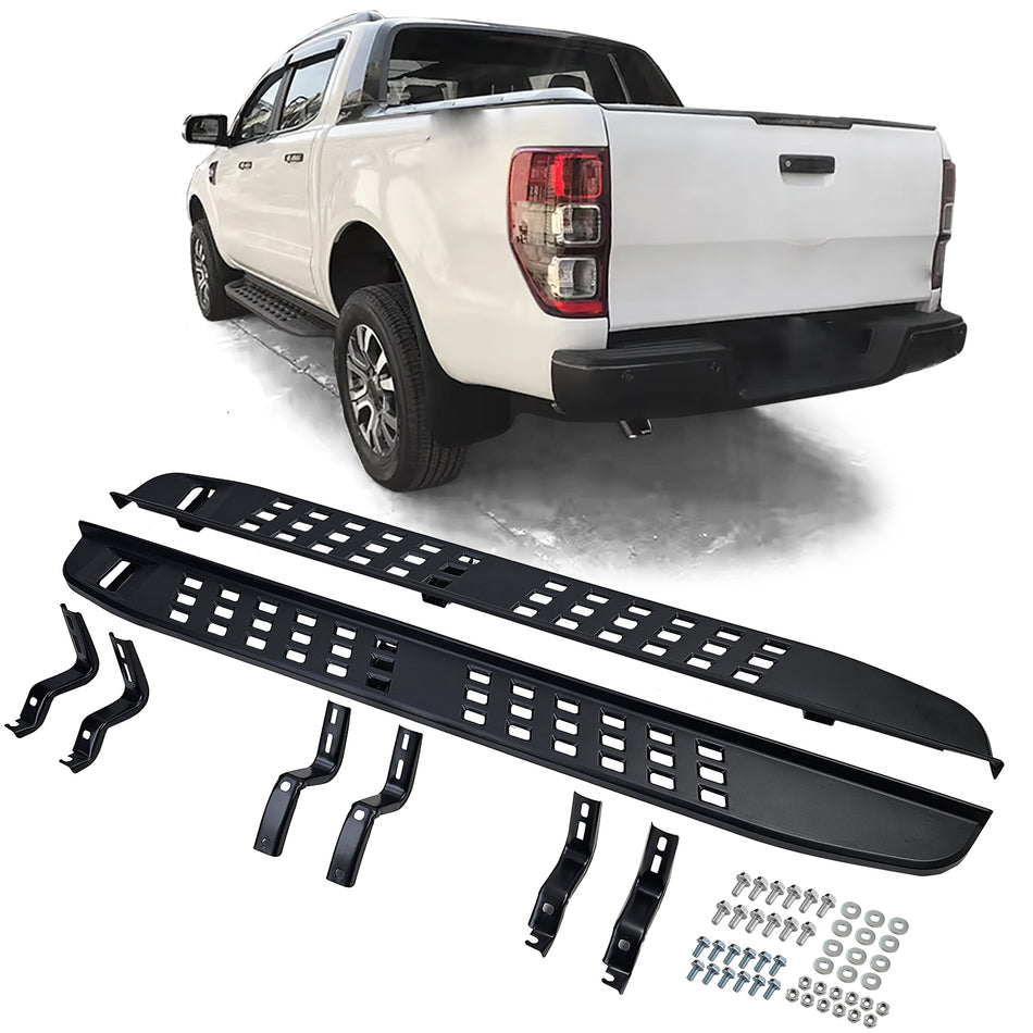 Pedane Laterali Nere per Ford Ranger T6 T7 T8 2012-2023 con Montaggio Facile