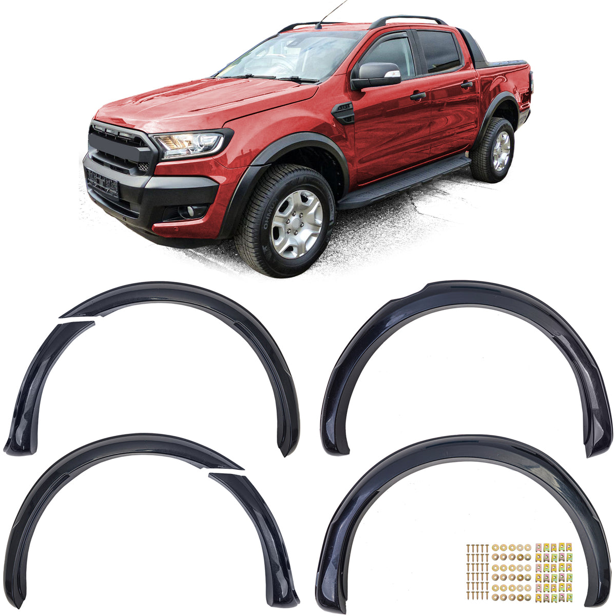 Allargamento Passaruota 6 Pezzi per Ford Ranger T6 T7 T8 2012-2022 Nero Lucido