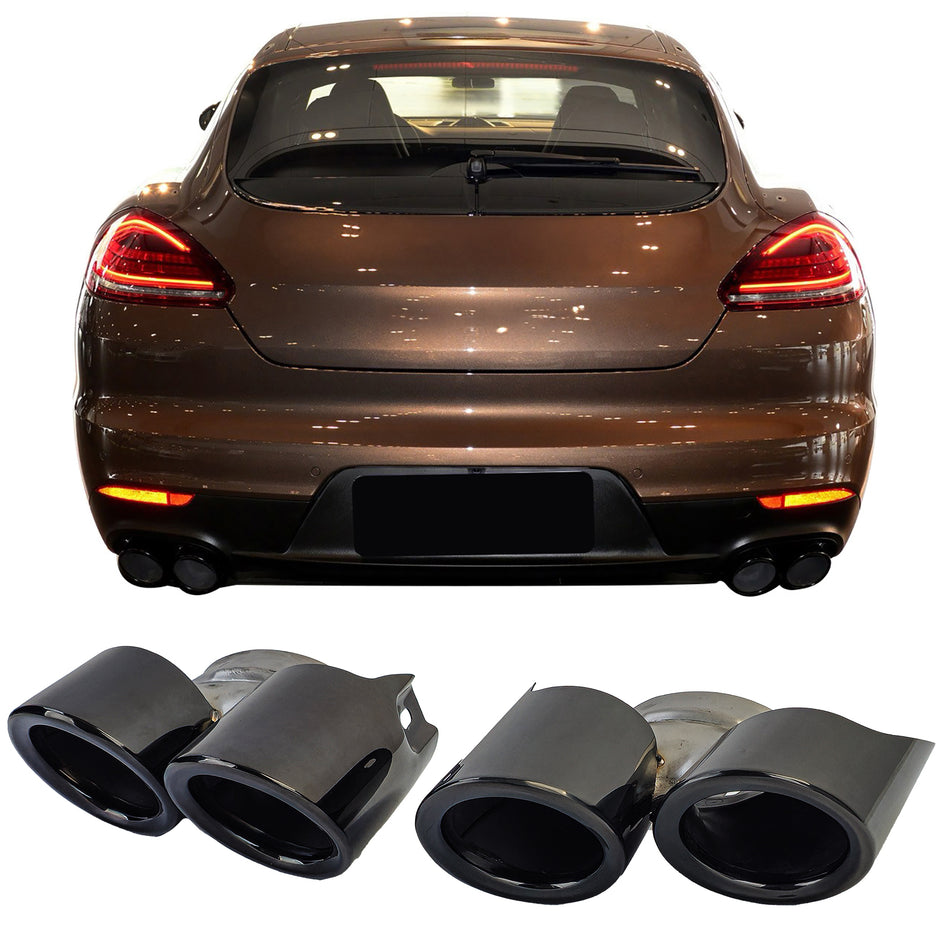 Terminali Scarico Doppio Tubo Neri in Acciaio per Porsche Panamera 970.2 228kW