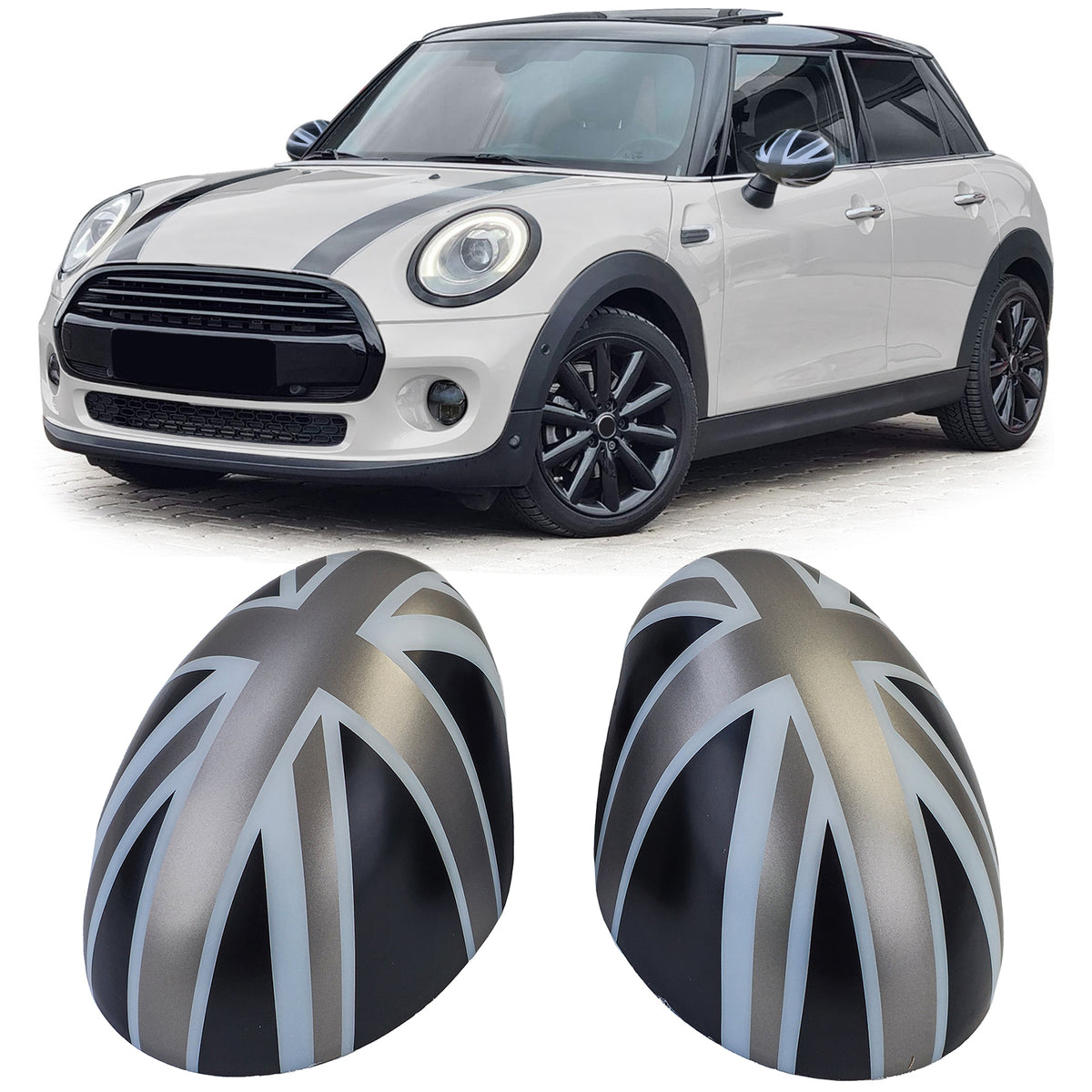 Copertura Specchietti Union Jack Nero Grigio per Mini F54 F55 F56 F57 2013-2018