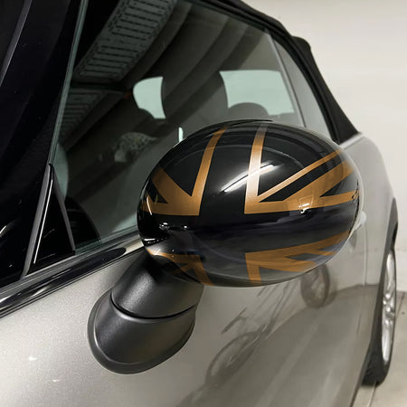 Copertura Specchietti Union Jack Nero Oro per Mini F54 F55 F56 F57 2013-2018