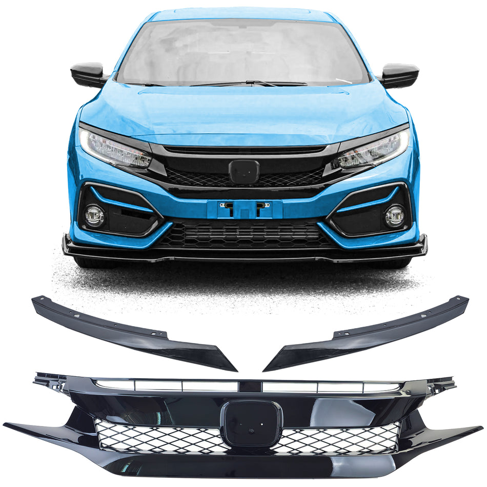 Griglia Nido d'Ape Radiatore TR Performance Nero Lucido per Honda Civic X FC FK