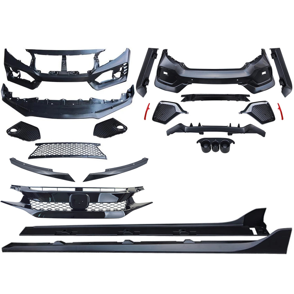 Bodykit Completo per Honda Civic FC 2016-2020 Berlina, ABS, Nero Lucido